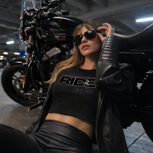 Life on Twos Women’s Crop Top – RIDE (BLACK)