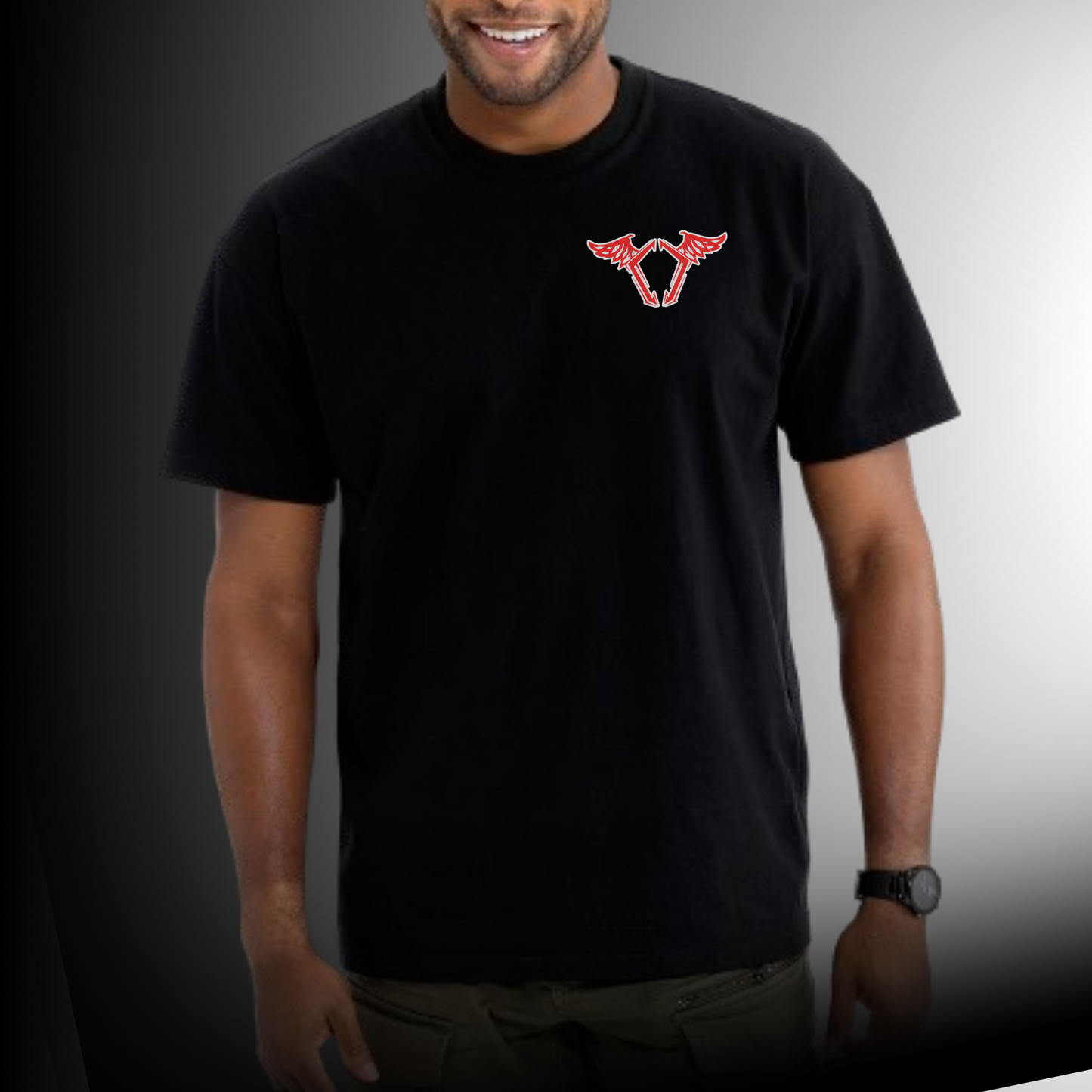 “Life on Twos winged logo left chest detail”