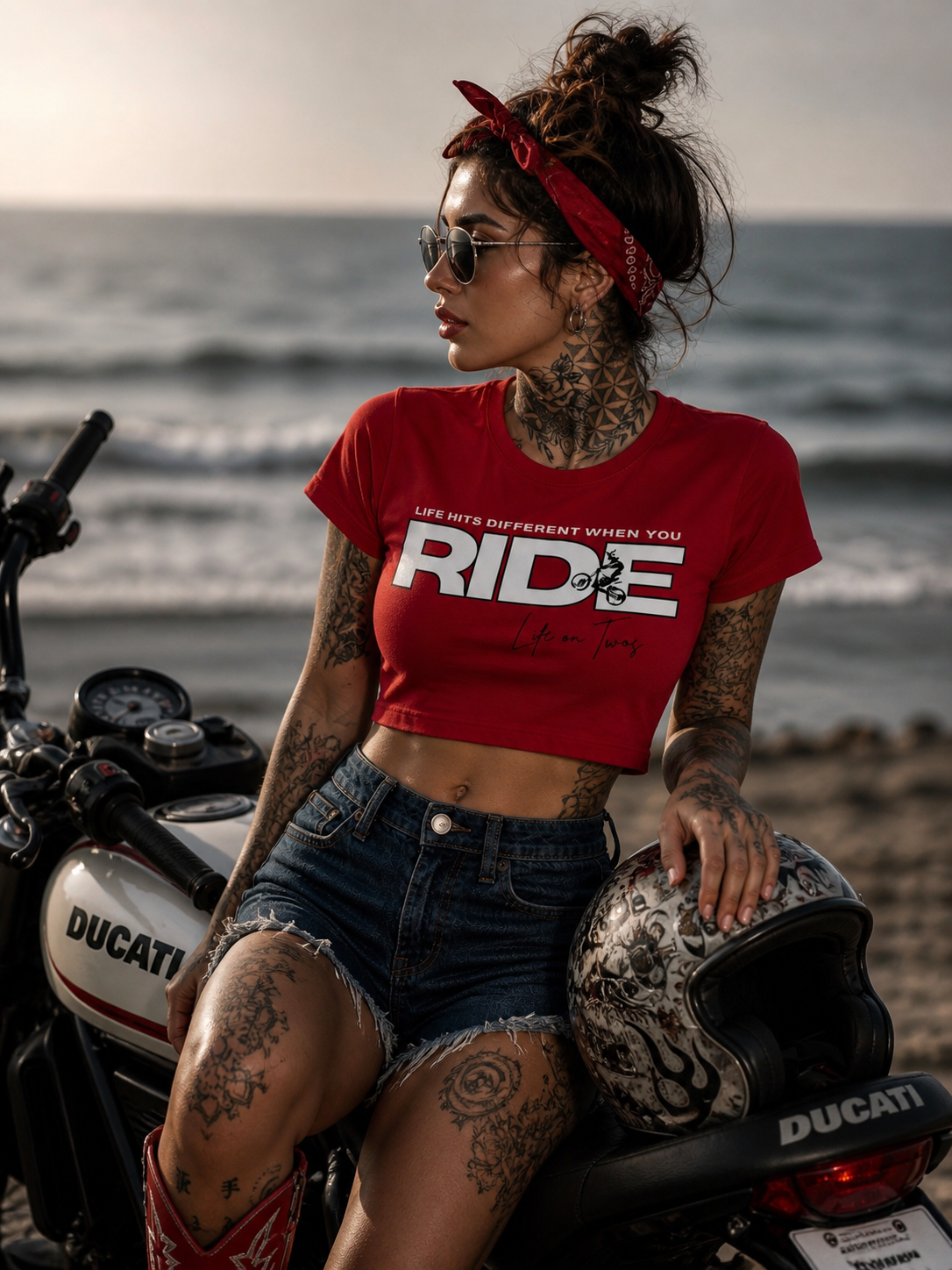 Life on Twos Women’s Crop Top – RIDE (RED)