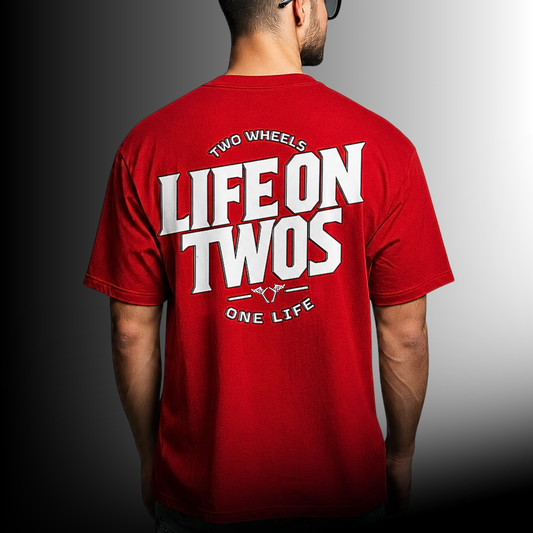 Life on Twos Classic T-Shirt | Two Wheels One Life (Red)