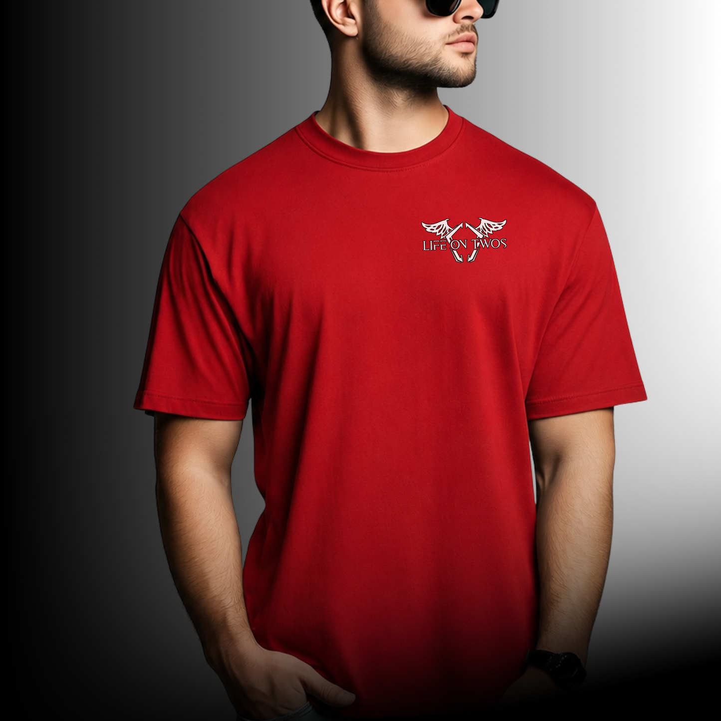 Life on Twos Classic T-Shirt | Two Wheels One Life (Red)
