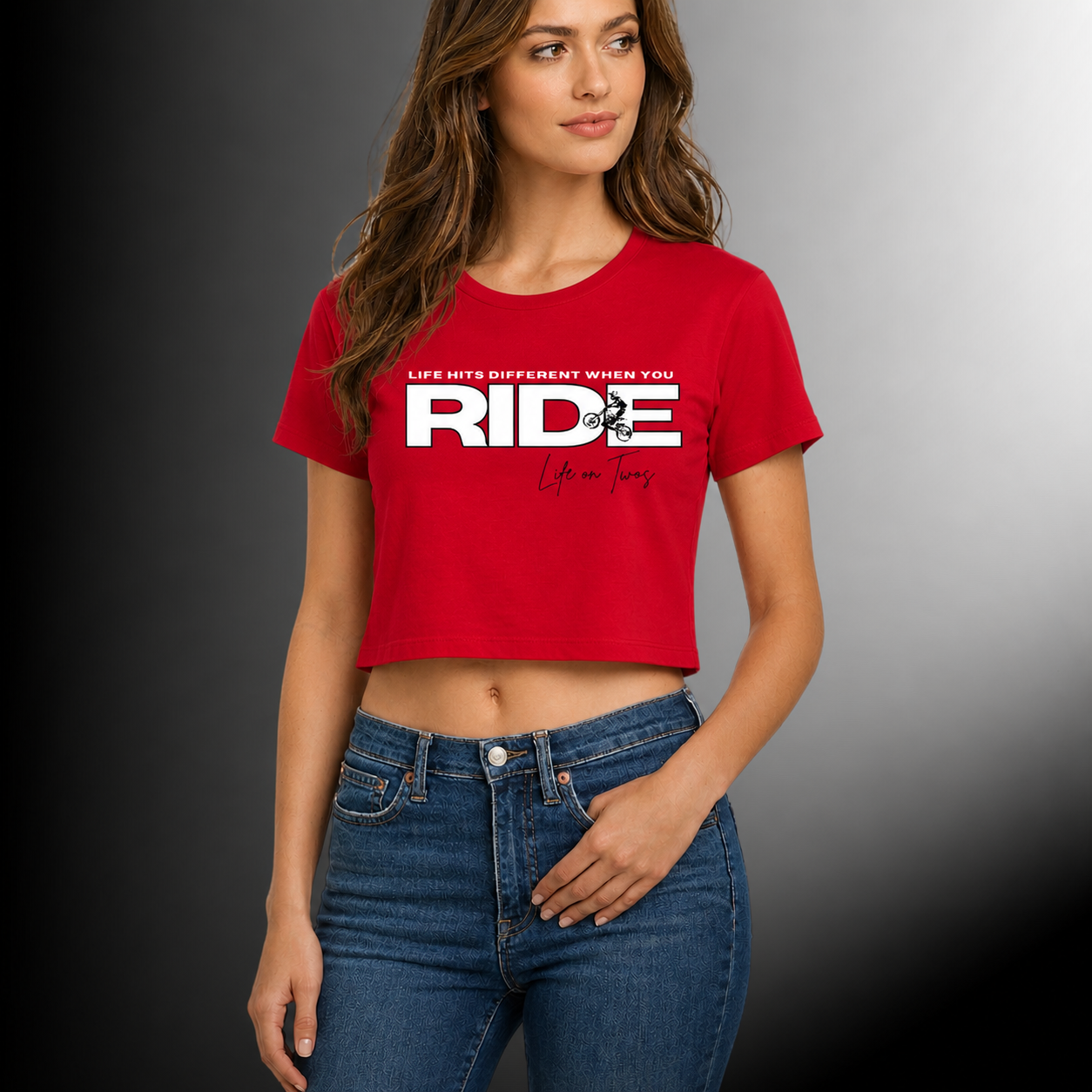 Life on Twos Women’s Crop Top – RIDE (RED)