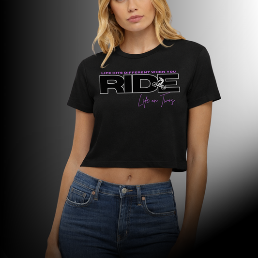Life on Twos Women’s Crop Top – RIDE (BLACK)
